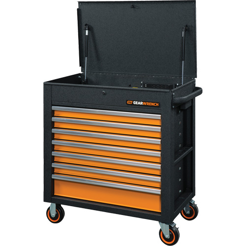 Chariot &agrave; outils s&eacute;rie GSX avec dessus inclin&eacute;, 7 tiroirs, 35" lo x 20" la x 39" h, Noir/Orange Advanced Consulting and Training Ltd.