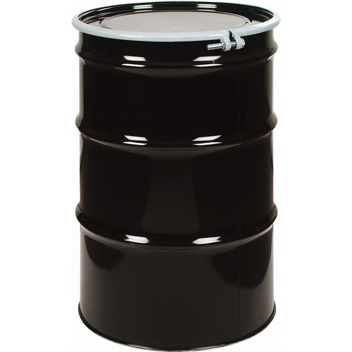 Steel Drums, 55 US gal (45 imp. gal.), Lined, Black, Open Top, 1A2/Y275/S, 18 - 20 Gauge Advanced Consulting and Training Ltd.