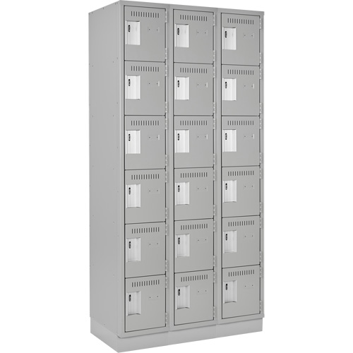 Clean Line Lockerette, 6 -tier, Bank of 3, 36" x 18" x 76", Steel, Grey, Rivet (Assembled) Advanced Consulting and Training Ltd.