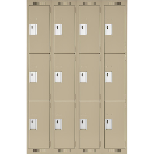 Clean Line Lockers, 3 -tier, Bank of 4, 48" x 18" x 72", Steel, Beige, Rivet (Assembled) Advanced Consulting and Training Ltd.
