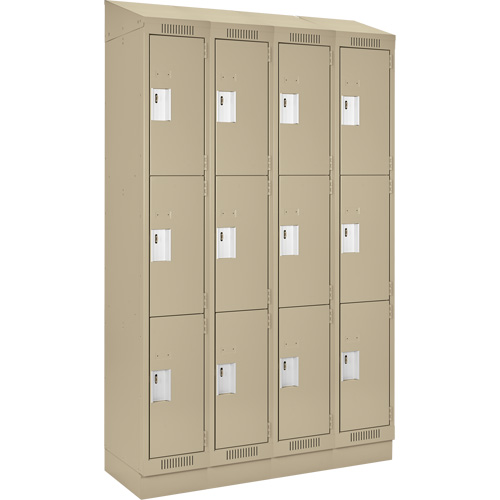 Clean Line Lockers, 3 -tier, Bank of 4, 48" x 18" x 82", Steel, Beige, Rivet (Assembled) Advanced Consulting and Training Ltd.