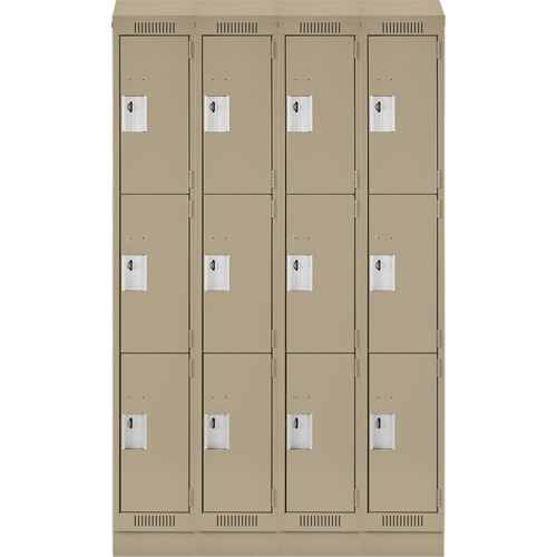 Clean Line Lockers, 3 -tier, Bank of 4, 48" x 18" x 82", Steel, Beige, Rivet (Assembled) Advanced Consulting and Training Ltd.