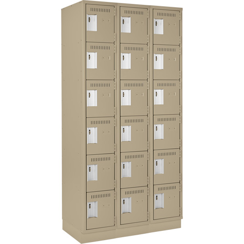 Clean Line Lockerette, 6 -tier, Bank of 3, 36" x 18" x 76", Steel, Beige, Rivet (Assembled) Advanced Consulting and Training Ltd.