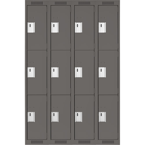Clean Line Lockers, 3 -tier, Bank of 4, 48" x 18" x 72", Steel, Charcoal, Rivet (Assembled) Advanced Consulting and Training Ltd.