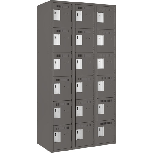 Clean Line Lockerette, 6 -tier, Bank of 3, 36" x 18" x 72", Steel, Charcoal, Rivet (Assembled) Advanced Consulting and Training Ltd.