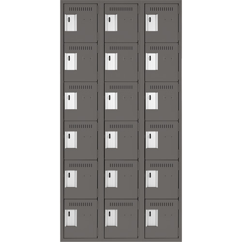 Clean Line Lockerette, 6 -tier, Bank of 3, 36" x 18" x 72", Steel, Charcoal, Rivet (Assembled) Advanced Consulting and Training Ltd.