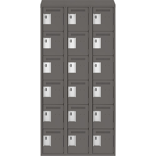 Clean Line Lockerette, 6 -tier, Bank of 3, 36" x 18" x 78", Steel, Charcoal, Rivet (Assembled) Advanced Consulting and Training Ltd.