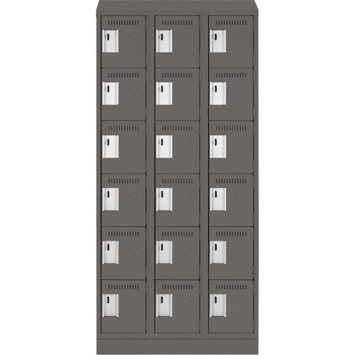 Clean Line Lockerette, 6 -tier, Bank of 3, 36" x 18" x 82", Steel, Charcoal, Rivet (Assembled) Advanced Consulting and Training Ltd.