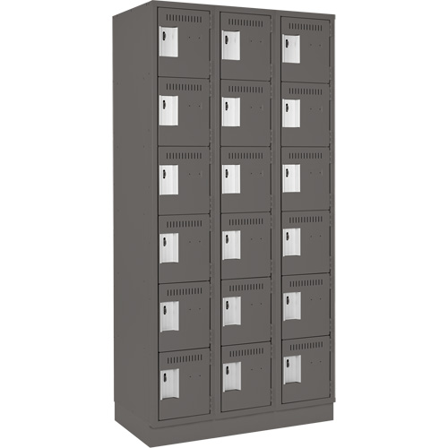 Clean Line Lockerette, 6 -tier, Bank of 3, 36" x 18" x 76", Steel, Charcoal, Rivet (Assembled) Advanced Consulting and Training Ltd.