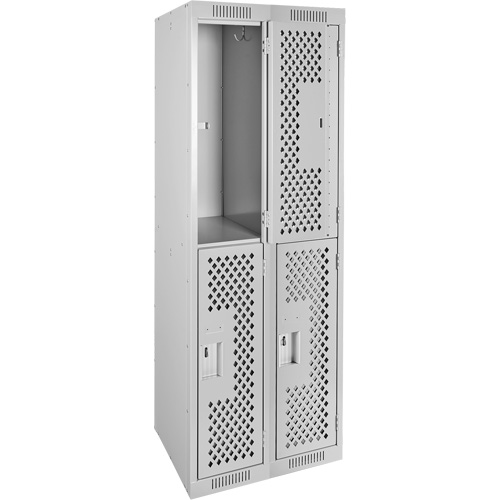 Clean Line Lockers, 2 -tier, Bank of 2, 24" x 15" x 72", Steel, Grey, Rivet (Assembled), Perforated Advanced Consulting and Training Ltd.