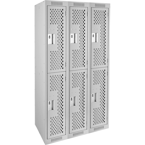 Clean Line Lockers, 2 -tier, Bank of 3, 36" x 15" x 72", Steel, Grey, Rivet (Assembled), Perforated Advanced Consulting and Training Ltd.