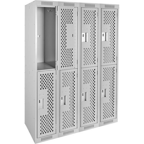 Casiers Clean Line, 2 niveaux, Bloc de 4, 48" x 12" x 72", Acier, Gris, Rivet (assembl&eacute;), Perfor&eacute; Advanced Consulting and Training Ltd.