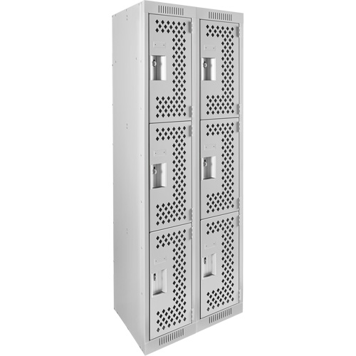 Clean Line Lockers, 3 -tier, Bank of 2, 24" x 12" x 72", Steel, Grey, Rivet (Assembled), Perforated Advanced Consulting and Training Ltd.