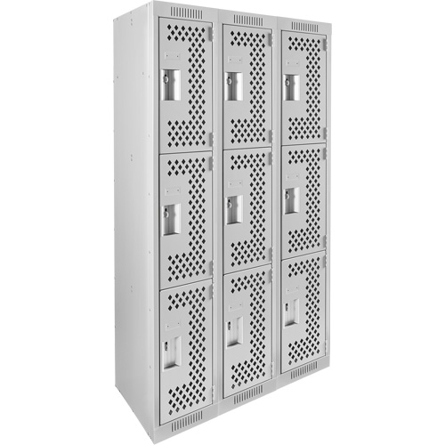 Casiers Clean Line, 3 niveaux, Bloc de 3, 36" x 12" x 72", Acier, Gris, Rivet (assembl&eacute;), Perfor&eacute; Advanced Consulting and Training Ltd.