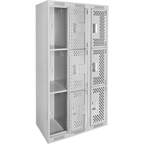 Casiers Clean Line, 3 niveaux, Bloc de 3, 36" x 12" x 72", Acier, Gris, Rivet (assembl&eacute;), Perfor&eacute; Advanced Consulting and Training Ltd.