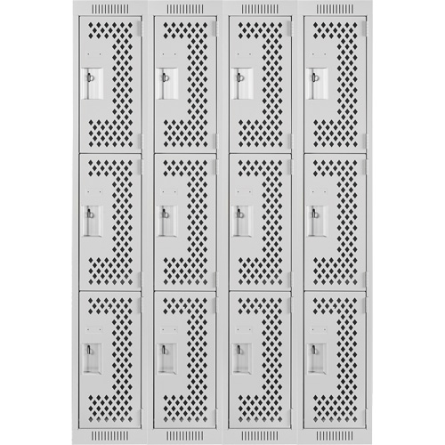 Casiers Clean Line, 3 niveaux, Bloc de 4, 48" x 12" x 72", Acier, Gris, Rivet (assembl&eacute;), Perfor&eacute; Advanced Consulting and Training Ltd.
