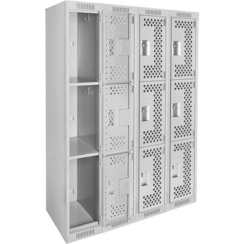 Casiers Clean Line, 3 niveaux, Bloc de 4, 48" x 12" x 72", Acier, Gris, Rivet (assembl&eacute;), Perfor&eacute; Advanced Consulting and Training Ltd.
