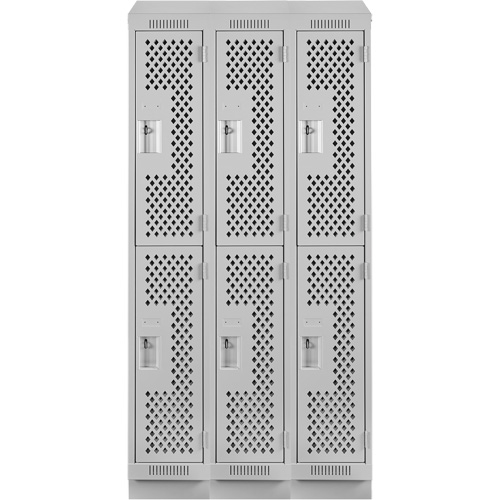Clean Line Lockers, 2 -tier, Bank of 3, 36" x 15" x 82", Steel, Grey, Rivet (Assembled), Perforated Advanced Consulting and Training Ltd.