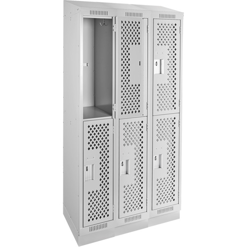 Clean Line Lockers, 2 -tier, Bank of 3, 36" x 15" x 82", Steel, Grey, Rivet (Assembled), Perforated Advanced Consulting and Training Ltd.