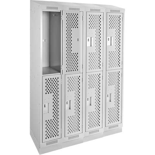 Clean Line Lockers, 2 -tier, Bank of 4, 48" x 15" x 82", Steel, Grey, Rivet (Assembled), Perforated Advanced Consulting and Training Ltd.
