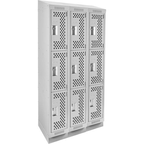 Clean Line Lockers, 3 -tier, Bank of 3, 36" x 12" x 82", Steel, Grey, Rivet (Assembled), Perforated Advanced Consulting and Training Ltd.