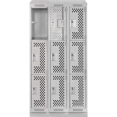 Clean Line Lockers, 3 -tier, Bank of 3, 36" x 12" x 82", Steel, Grey, Rivet (Assembled), Perforated Advanced Consulting and Training Ltd.