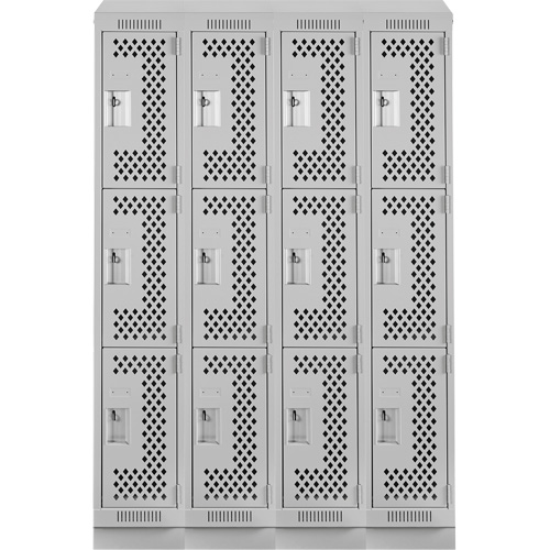 Clean Line Lockers, 3 -tier, Bank of 4, 48" x 12" x 82", Steel, Grey, Rivet (Assembled), Perforated Advanced Consulting and Training Ltd.