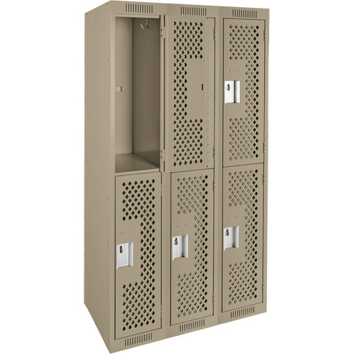 Casiers Clean Line, 2 niveaux, Bloc de 3, 36" x 12" x 72", Acier, Beige, Rivet (assembl&eacute;), Perfor&eacute; Advanced Consulting and Training Ltd.