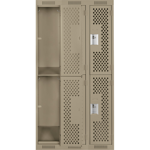 Casiers Clean Line, 2 niveaux, Bloc de 3, 36" x 12" x 72", Acier, Beige, Rivet (assembl&eacute;), Perfor&eacute; Advanced Consulting and Training Ltd.