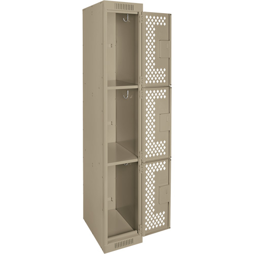Clean Line Lockers, 3 -tier, 12" x 12" x 72", Steel, Beige, Rivet (Assembled), Perforated Advanced Consulting and Training Ltd.