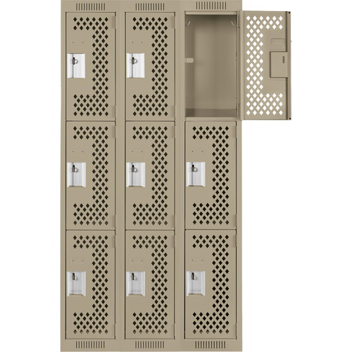 Clean Line Lockers, 3 -tier, Bank of 3, 36" x 12" x 72", Steel, Beige, Rivet (Assembled), Perforated Advanced Consulting and Training Ltd.