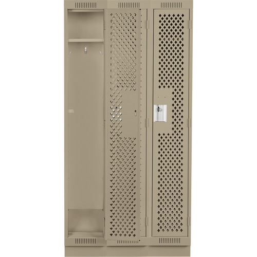 Clean Line Lockers, Bank of 3, 36" x 18" x 76", Steel, Beige, Rivet (Assembled), Perforated Advanced Consulting and Training Ltd.