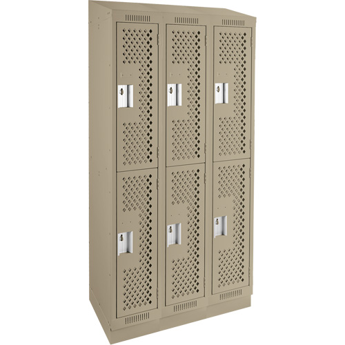 Clean Line Lockers, 2 -tier, Bank of 3, 36" x 15" x 82", Steel, Beige, Rivet (Assembled), Perforated Advanced Consulting and Training Ltd.