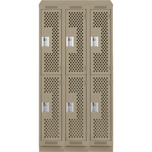 Clean Line Lockers, 2 -tier, Bank of 3, 36" x 15" x 82", Steel, Beige, Rivet (Assembled), Perforated Advanced Consulting and Training Ltd.