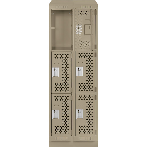 Clean Line Lockers, 3 -tier, Bank of 2, 24" x 12" x 82", Steel, Beige, Rivet (Assembled), Perforated Advanced Consulting and Training Ltd.