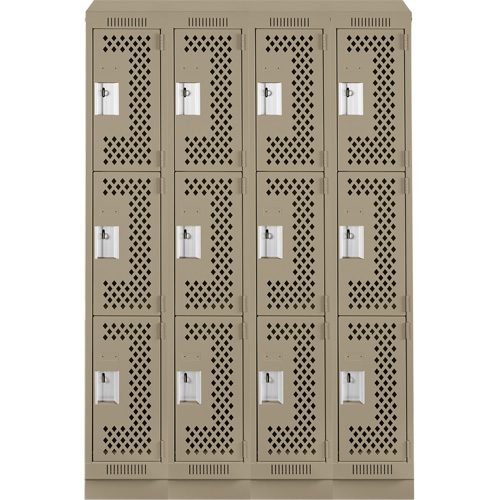 Clean Line Lockers, 3 -tier, Bank of 4, 48" x 12" x 82", Steel, Beige, Rivet (Assembled), Perforated Advanced Consulting and Training Ltd.