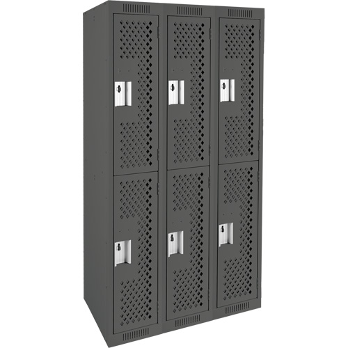 Clean Line Lockers, 2 -tier, Bank of 3, 36" x 15" x 72", Steel, Charcoal, Rivet (Assembled), Perforated Advanced Consulting and Training Ltd.