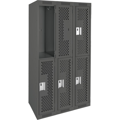 Clean Line Lockers, 2 -tier, Bank of 3, 36" x 15" x 72", Steel, Charcoal, Rivet (Assembled), Perforated Advanced Consulting and Training Ltd.