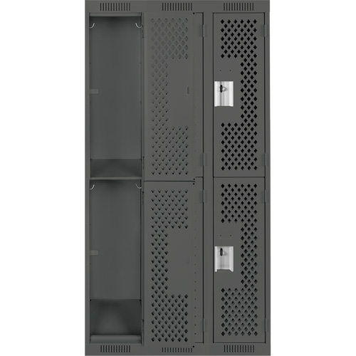 Clean Line Lockers, 2 -tier, Bank of 3, 36" x 15" x 72", Steel, Charcoal, Rivet (Assembled), Perforated Advanced Consulting and Training Ltd.