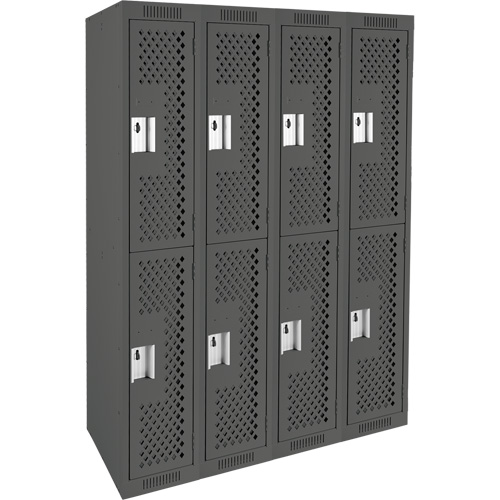 Casiers Clean Line, 2 niveaux, Bloc de 4, 48" x 15" x 72", Acier, Charbon, Rivet (assembl&eacute;), Perfor&eacute; Advanced Consulting and Training Ltd.