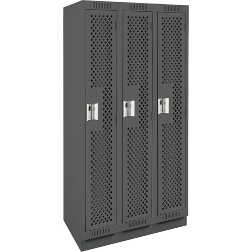 Clean Line Lockers, Bank of 3, 36" x 18" x 76", Steel, Charcoal, Rivet (Assembled), Perforated Advanced Consulting and Training Ltd.