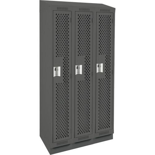 Clean Line Lockers, Bank of 3, 36" x 12" x 82", Steel, Charcoal, Rivet (Assembled), Perforated Advanced Consulting and Training Ltd.