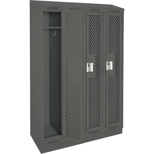 Clean Line Lockers, Bank of 4, 48" x 12" x 82", Steel, Charcoal, Rivet (Assembled), Perforated Advanced Consulting and Training Ltd.