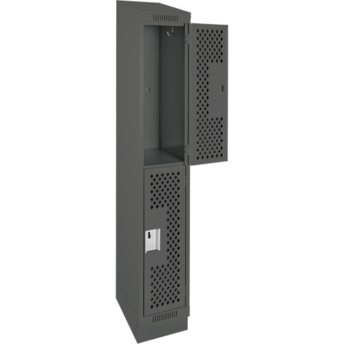 Clean Line Lockers, 2 -tier, 12" x 15" x 82", Steel, Charcoal, Rivet (Assembled), Perforated Advanced Consulting and Training Ltd.