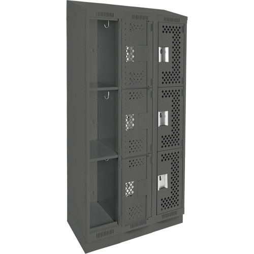 Clean Line Lockers, 3 -tier, Bank of 3, 36" x 12" x 82", Steel, Charcoal, Rivet (Assembled), Perforated Advanced Consulting and Training Ltd.