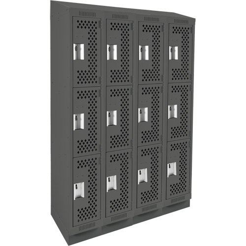 Clean Line Lockers, 3 -tier, Bank of 4, 48" x 12" x 82", Steel, Charcoal, Rivet (Assembled), Perforated Advanced Consulting and Training Ltd.