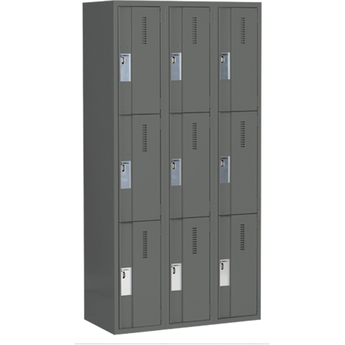 Concorde Heavy-Duty Lockers, 3 -tier, Bank of 3, 36" x 18" x 72", Steel, Charcoal, Welded (Assembled) Advanced Consulting and Training Ltd.