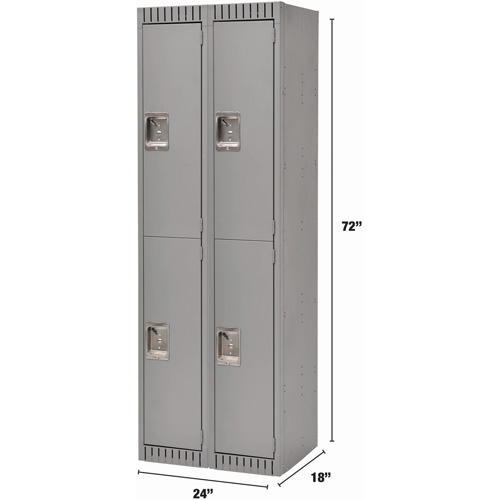 Lockers, 2 -tier, Bank of 2, 24" x 18" x 72", Steel, Grey, Knocked Down Advanced Consulting and Training Ltd.