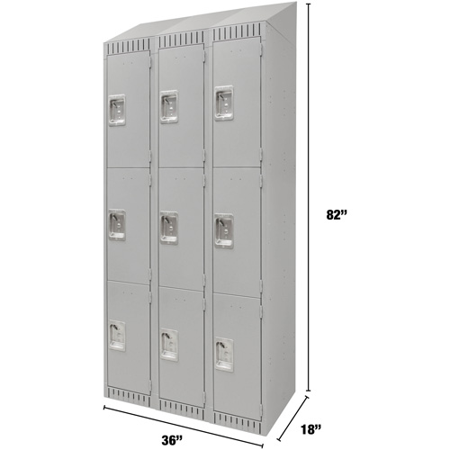 Lockers, 3 -tier, Bank of 3, 36" x 18" x 82", Steel, Grey, Knocked Down Advanced Consulting and Training Ltd.