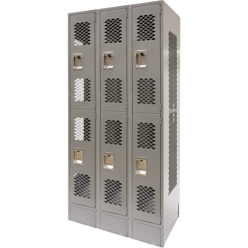 Vented Lockers, 2 -tier, Bank of 3, 36" x 18" x 78", Steel, Grey, Knocked Down, Perforated Advanced Consulting and Training Ltd.